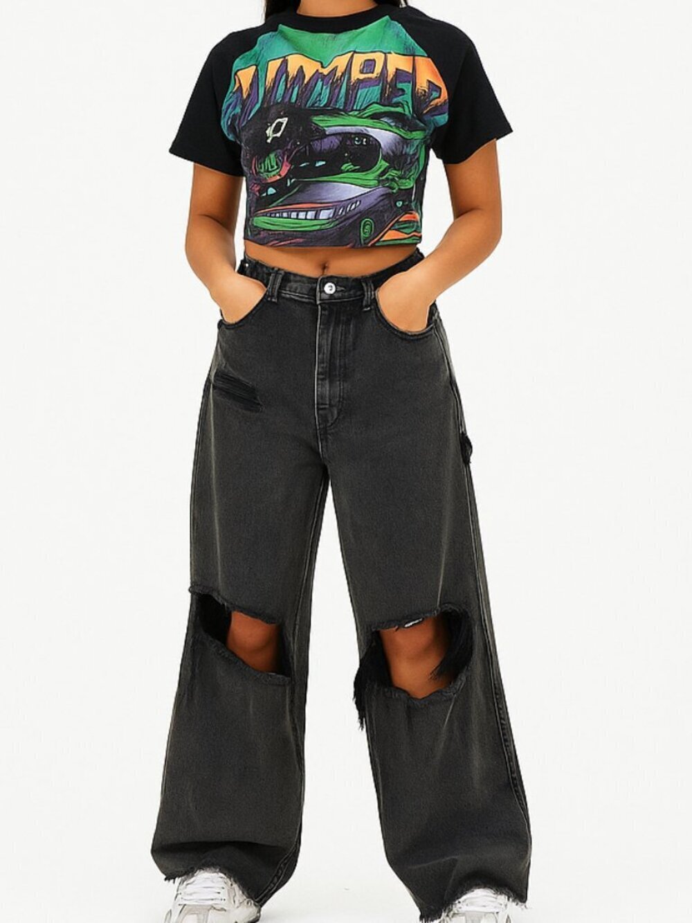 PacSun Distressed Carpenter Jeans | Size 26 | Wide-Leg Washed Black Streetwear